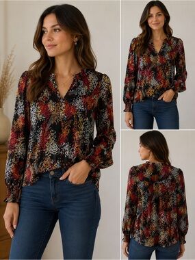 Akemi + Kin Anthropologie Floral Long Sleeve Blouse XS